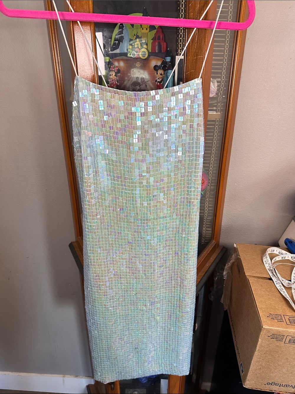 next Iridescent Sequin Pencil Dress - White Multi